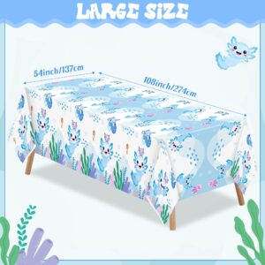 BkeeCten 3 Packs Blue Cartoon Axolotl Party Table Cover, Reptile Animals Waterproof Disposable Tablecover, Plastic Rectangle Tablecloth for Kids Axolotl Birthday Baby Shower Party Supplies, 86x51 inch