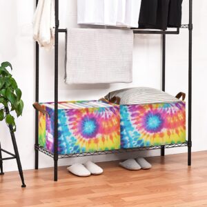 ZENWAWA Storage Cubes 1 Pack Tie Dye Rainbow Print with Foldable Steel Frame Water Resistant Fabric, Storage Bins Baskets for Closet Shelf Organizer 16.9×11.4×7.7 inches