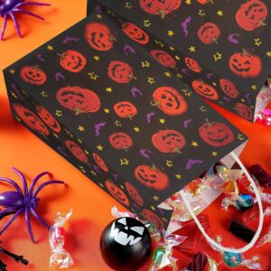 MEHOFOND 16 Pcs Halloween Paper Gifts Bags with Handles, Pumpkin Bat Halloween Treat Bags, Black Trick or Treat Candy Bags for Kids, Goodie Present Bags for Holiday, Halloween Party Supplies