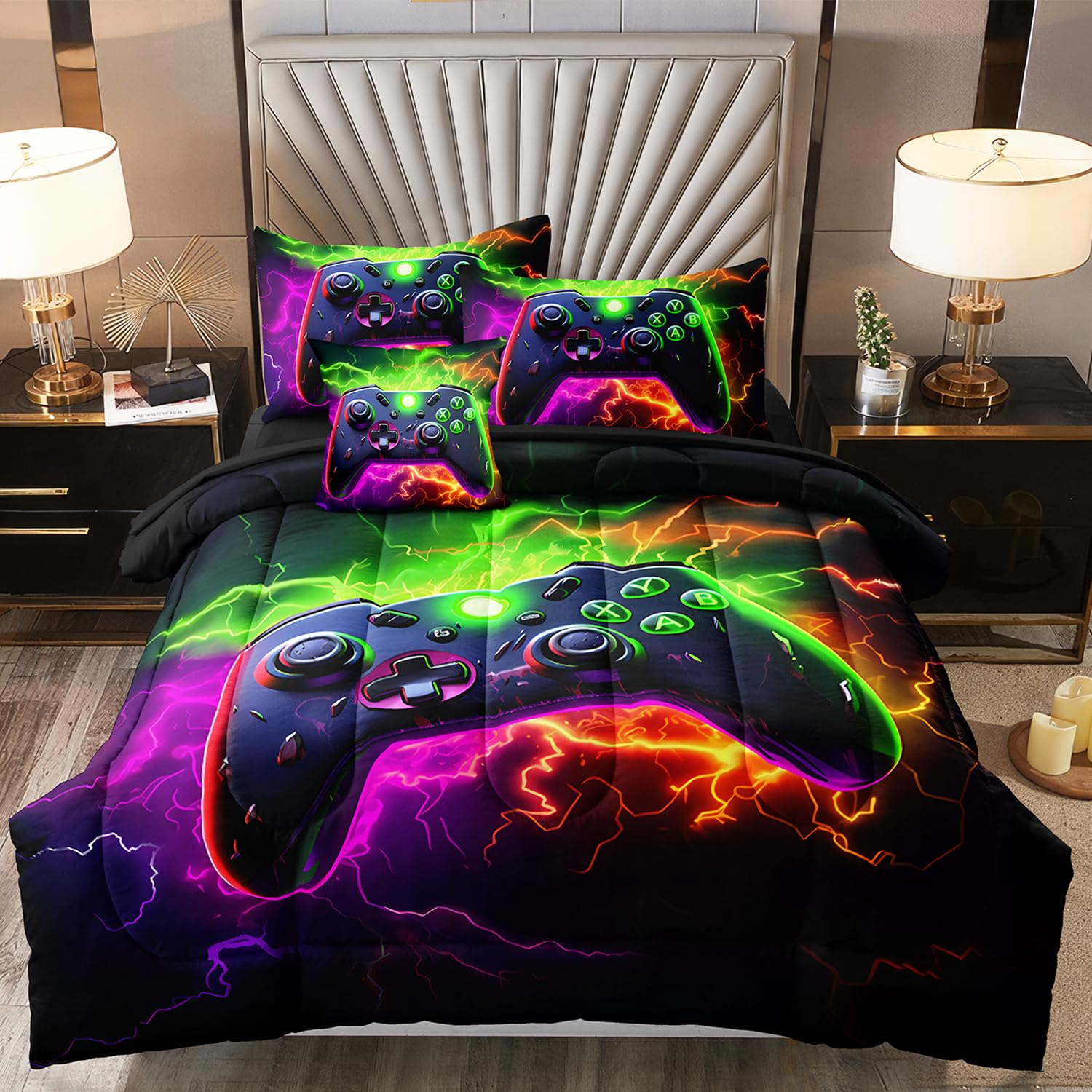 BERTSUCA Twin Gamer Bedding Sets for Boys Teen, 4 Pcs Gaming Twin Comforter Set for Boys, Kids Twin Bedding Set for All Season