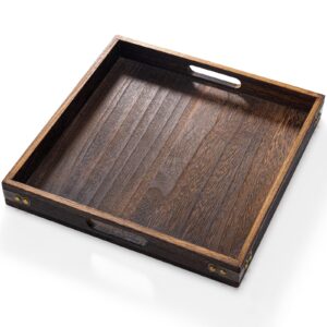 yangbaga serving tray with handles,13"*13"wood decorative tray for living room,modern coffee table tray,square large serving platters for home decor,ottoman,bed,kitchen,bathroom, breakfast,bar