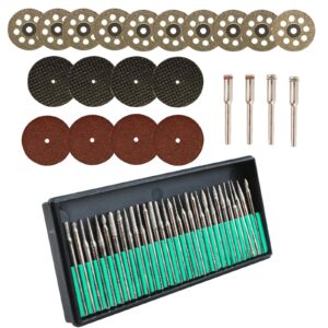 50pcs stone carving set polishing diamond burrs for dremel, rotary tools accessories grinding cutting burrs with 1/8 inch shank for carving, cutting, grinding, polishing stone, glass, jewelry