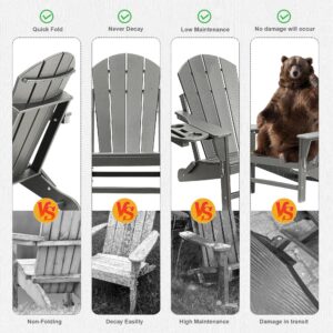 FOOWIN Adirondack Chair Set of 4, HDPE Folding Adirondack Chair w/4 in 1 Cup Holder Trays,Weather Resistant Outdoor Chair, Fire Pit Chairs for Patio Lawn Garden Backyard Deck,15min Assembly 400LB