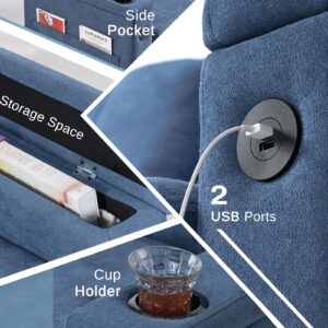 AMERLIFE 84 Inch Pull Out Couch, Tufted Sofa Bed with 2 USB Sockets & Cup Holders, L Shape Sectional Sleeper Sofa Bed with Storage Chaise- Linen Blue