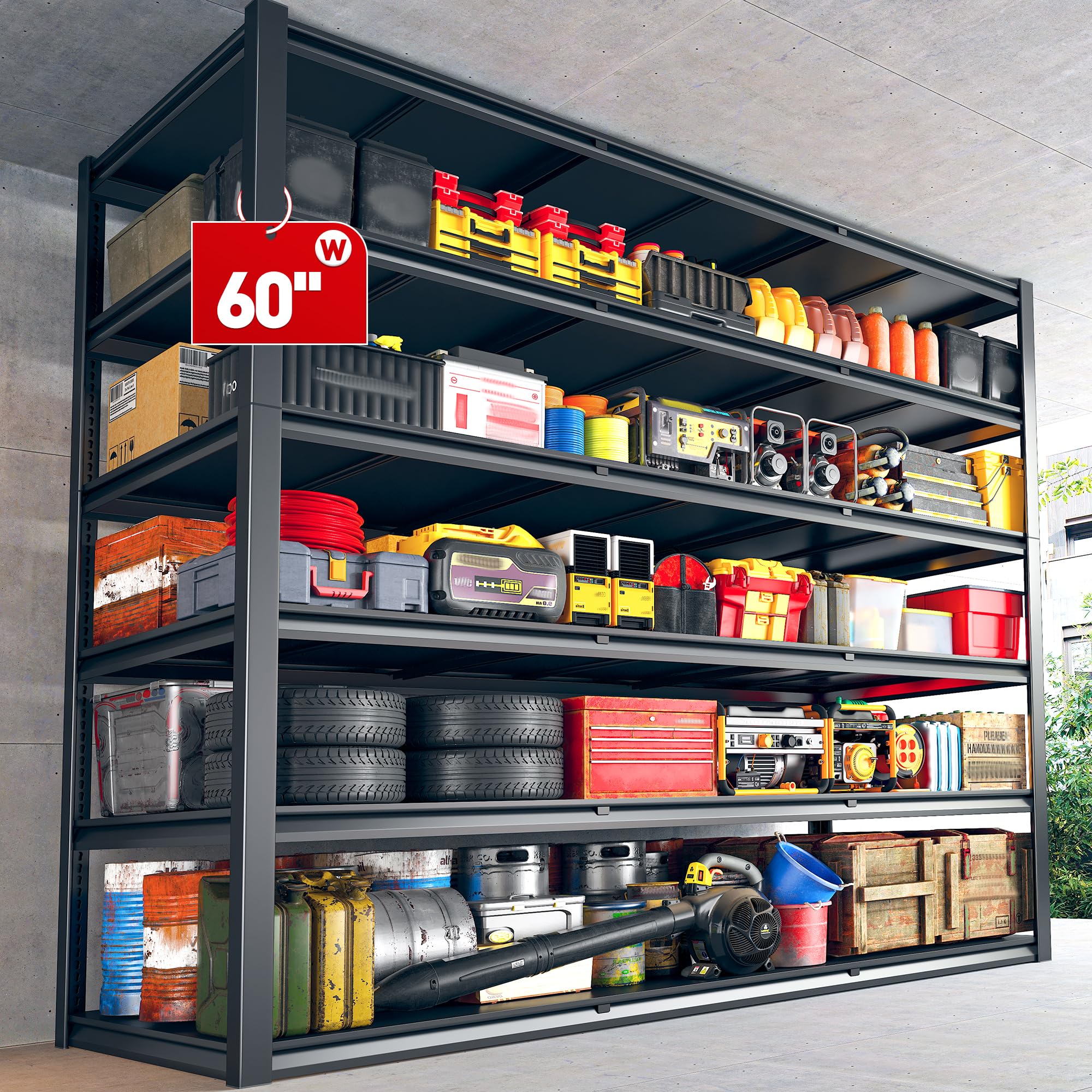 REIBII 84“H Garage Shelving Heavy Duty Storage Shelves 3500 LBS Adjustable Metal Shelving Uints and Storage for Garage,Warehouse,School,Commercial,Business, 60 "W x 24 "D x 84 "H