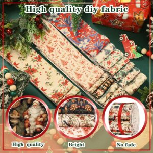 Fanfanwin 40 Pcs Vintage Christmas Quilting Fabric Jelly Fabric Squares 2.56 Inch Christmas Fabric Roll Precut Patchwork Snowflake Reindeer Fabric Strips for Xmas Craft Sewing DIY