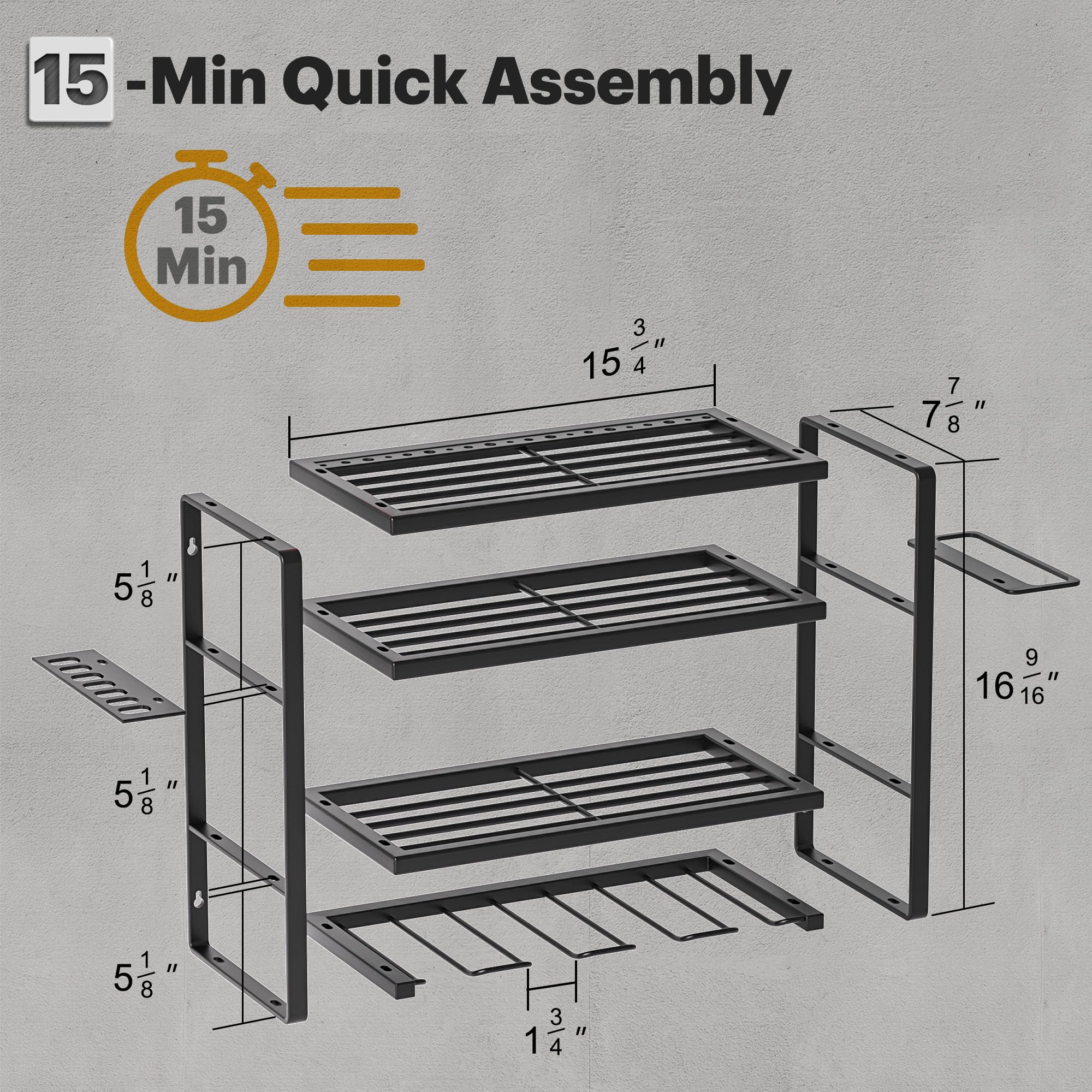 Spampur Power Tool Organizer Wall Mount, 15 Min Assembly & Maximum 150lb load by Heavy Duty Metal, 4/6/8 Drill Holder, 4 Layers Garage organization and Tool Storage, Tools Holder for Workshop/Shed