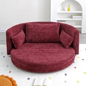 hanstrong sleeper sofa bed, foldable floor couch adjustable futon sofa chair bed, multi-functiona round lazy sofa for balcony living room apartment bedroom, burgundy