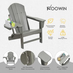 FOOWIN Adirondack Chair Set of 4, HDPE Folding Adirondack Chair w/4 in 1 Cup Holder Trays,Weather Resistant Outdoor Chair, Fire Pit Chairs for Patio Lawn Garden Backyard Deck,15min Assembly 400LB