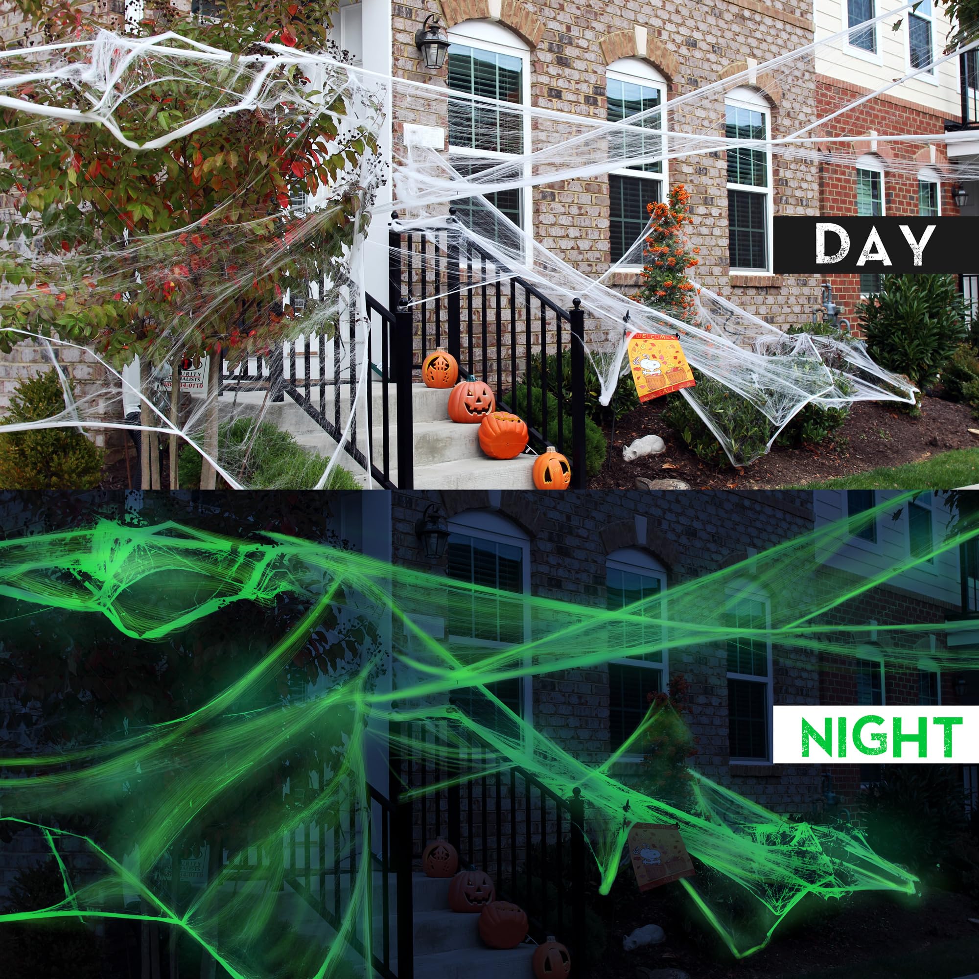 Aodaer 1600sqft Halloween Glow in the Dark Spider Web Glow Fake White Stretch Spider Web Halloween Decoration Cobwebs for Halloween Party Indoor Outdoor Supplies