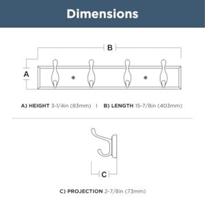 FRANKLIN BRASS Casual Curve Wall Mounted Pure White 16 in. Coat Rack, 4 Nickel Hooks, B46717K-PMN-C2