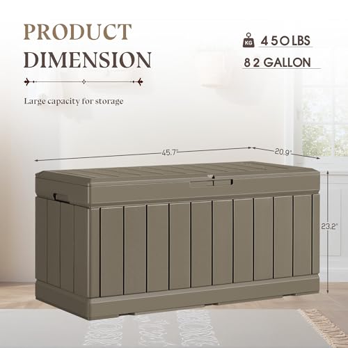 YESHOMY Storage Chest, Entryway Resin Shoe Bench with Hydraulic Bracket Flip Lid, Side Holder, Supports 450 lbs for Bedroom, Living Room, Lockable, Coffee