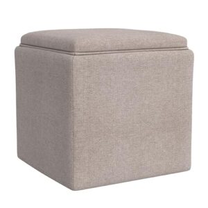 homepop home decor storage ottoman with tray top|upholstered modern square storage ottoman with storage for living room & bedroom, light brown woven