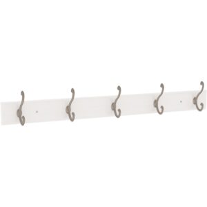 franklin brass scroll wall mounted pure white 27 in. coat rack, 5 nickel hooks, b46714k-pmn-r