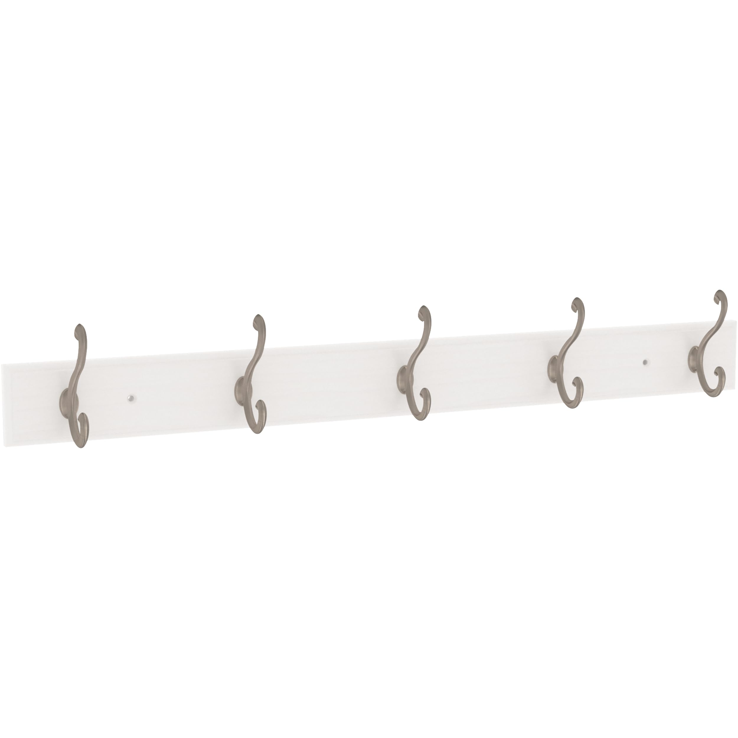 FRANKLIN BRASS Scroll Wall Mounted Pure White 27 in. Coat Rack, 5 Nickel Hooks, B46714K-PMN-R