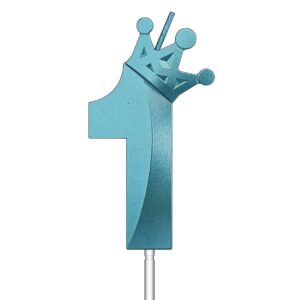 himomys 3.15 inches blue number 1 birthday candle for cake - perfect crown design cake topper for one-year-old birthday and anniversaries (blue, no. 1)