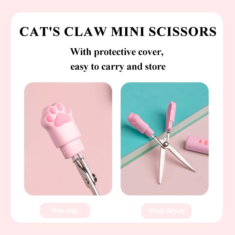 Cute Mini Craft Scissors, Pink Stainless Steel Scissors & Utility Knives, Folding Stationery Scissors with Safety Cover, Portable Safety Scissors and Utility Knives for Paper Cutting, Scrapbooking