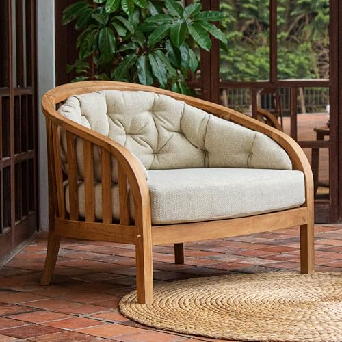 Cambridge Casual Barnese Wood Oversized Patio Lounge Chair, Natural Teak/Tan Cushion