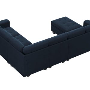 Belffin Modular Sectional Sofa Couch 7-Seater Convertible Sectional Sofa Velvet Modular Sectional with Storage Ottoman L Shaped Couch with Chaises Blue