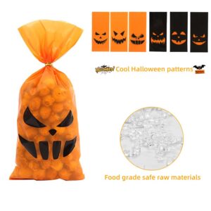 100PCS Halloween Treat Bags Candy Bags,Halloween Plastic Bags for Kids Trick or Treat, Halloween Goodie Bags with Twist Ties Halloween Snack Sandwich Cookie Bags for Party Supplies