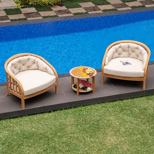 Cambridge Casual Barnese Wood Oversized Patio Lounge Chair, Natural Teak/Tan Cushion