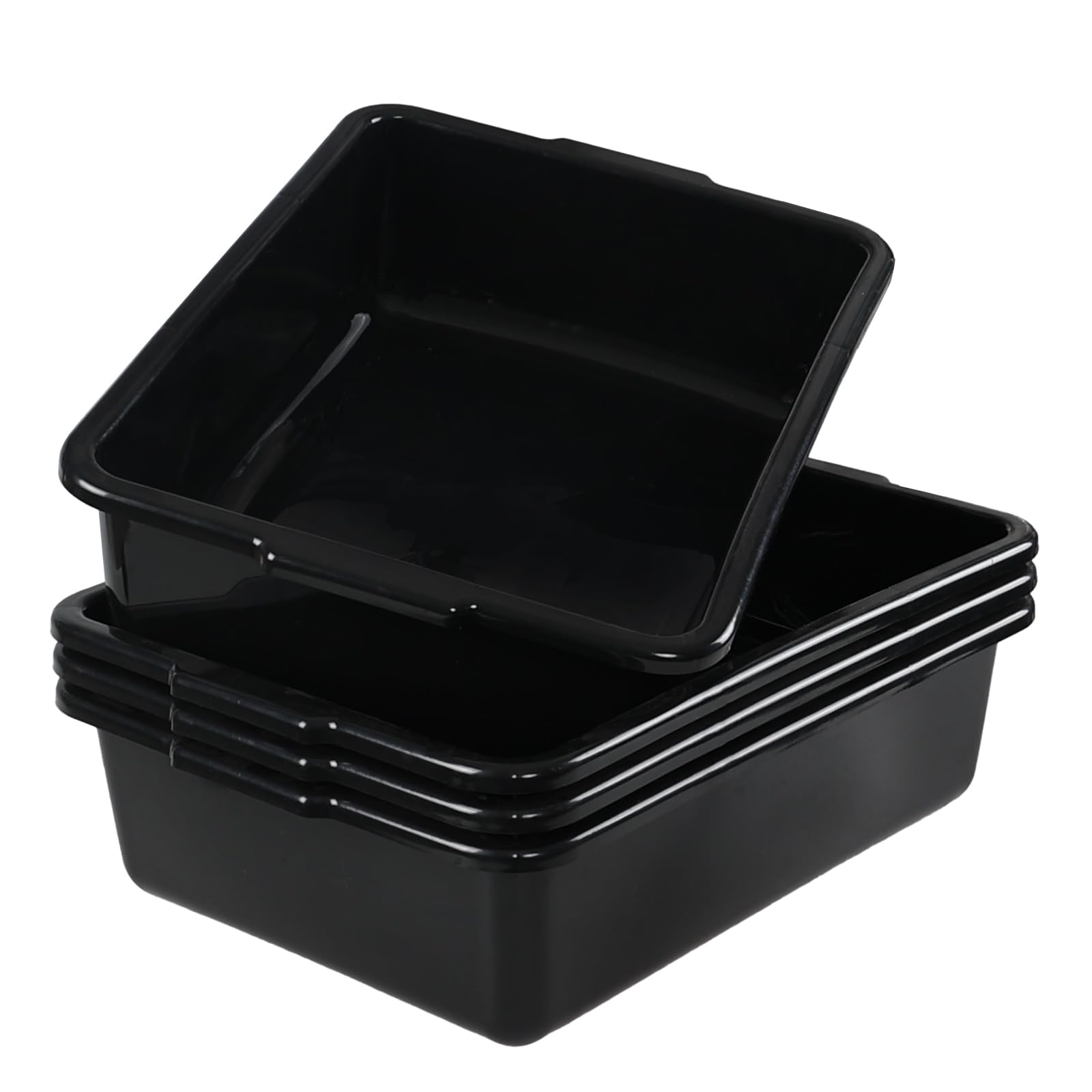 Aninhao 4 Packs 32 L Commercial Food Service Bus Tub, Extra Large Rectangle Dishpan, Plastic Wash Basin, Black