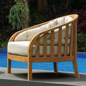 Cambridge Casual Barnese Wood Oversized Patio Lounge Chair, Natural Teak/Tan Cushion