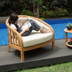 Cambridge Casual Barnese Wood Oversized Patio Lounge Chair, Natural Teak/Tan Cushion