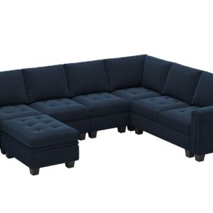 Belffin Modular Sectional Sofa Couch 7-Seater Convertible Sectional Sofa Velvet Modular Sectional with Storage Ottoman L Shaped Couch with Chaises Blue