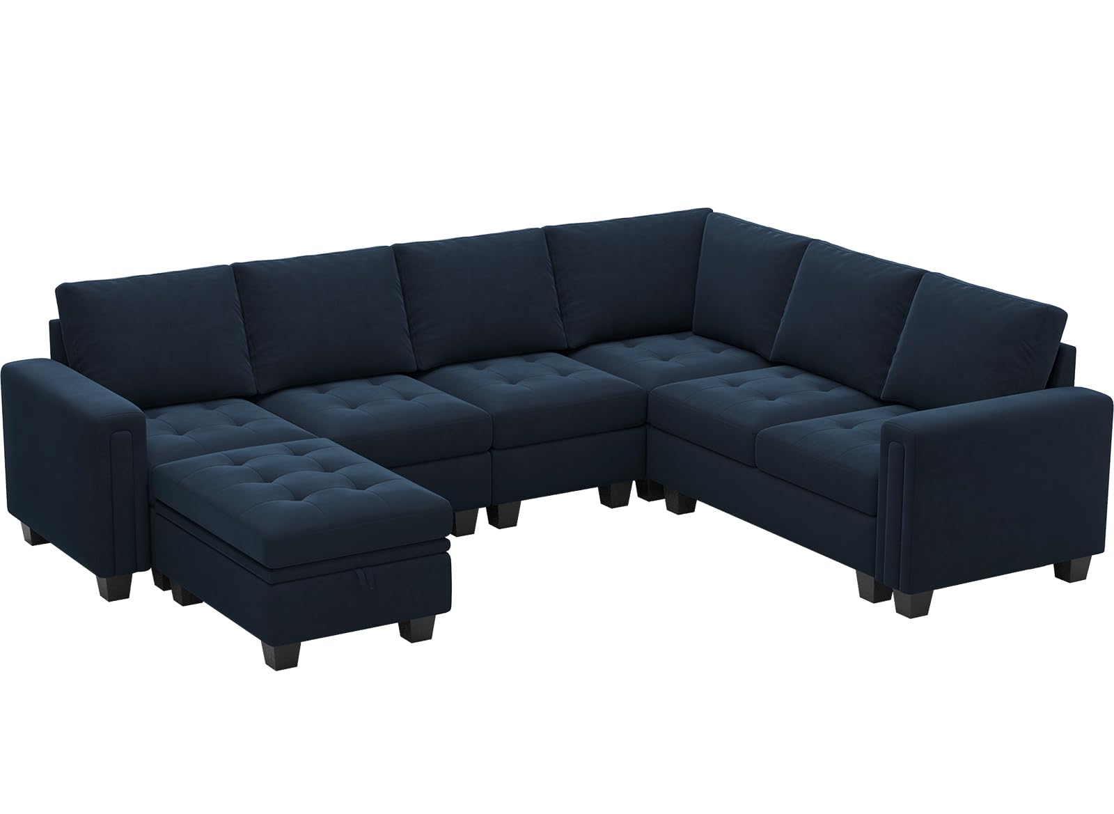 Belffin Modular Sectional Sofa Couch 7-Seater Convertible Sectional Sofa Velvet Modular Sectional with Storage Ottoman L Shaped Couch with Chaises Blue