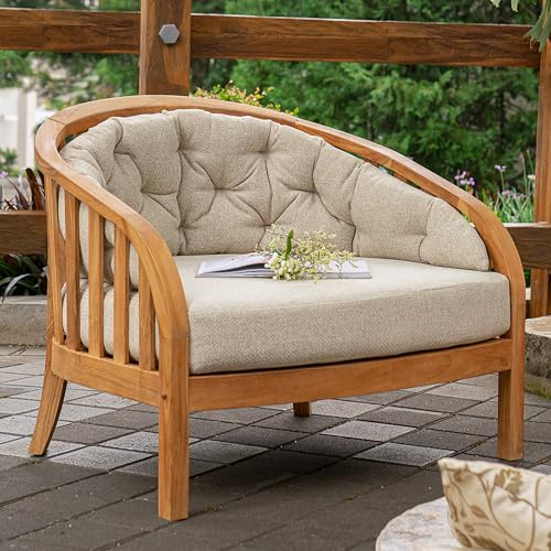 Cambridge Casual Barnese Wood Oversized Patio Lounge Chair, Natural Teak/Tan Cushion