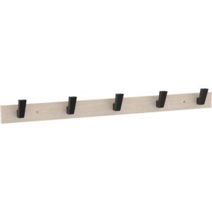 franklin brass geometric post wall mounted white oak 27 in. coat rack, 5 matte black hooks, b46763k-480-r