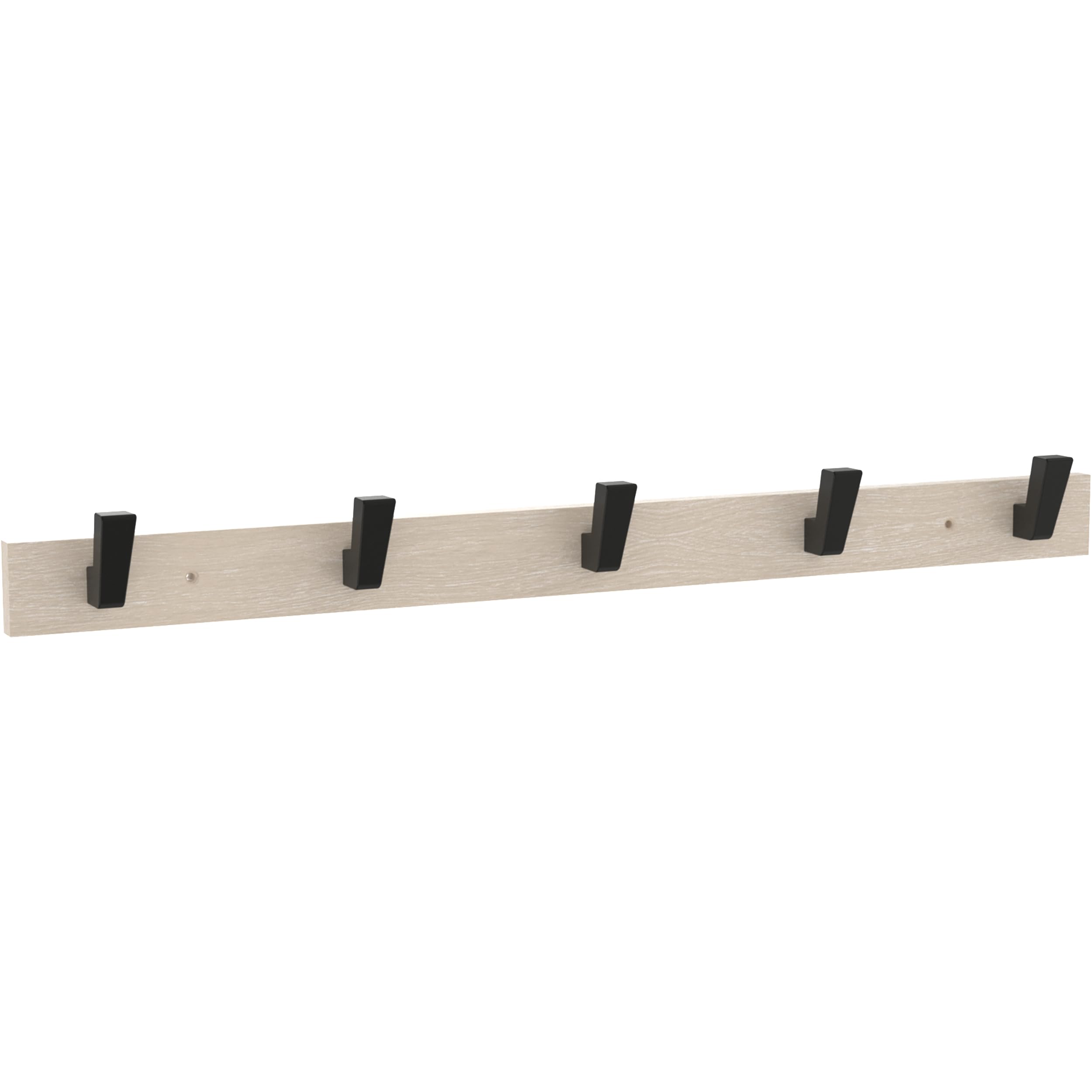 FRANKLIN BRASS Geometric Post Wall Mounted White Oak 27 in. Coat Rack, 5 Matte Black Hooks, B46763K-480-R