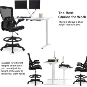 Drafting Chair Tall Mesh Drafting Stool for Standing Desk, Adjustable Bar Height Reception Office Chair with Flip-Up Arms & Foot-Ring, Ergonomic Mesh Computer Drafting Stool for Home Office Working