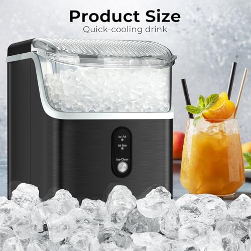 ZAFRO Nugget Ice Maker Up to 35lbs of Ice a Day,Self-Cleaning Nugget Ice Maker Countertop,Removable Ice Basket&Scoop,Black