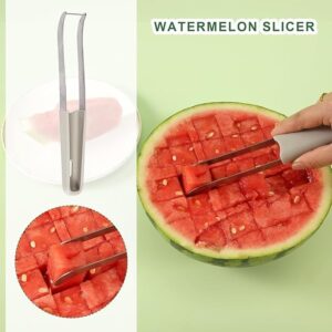 TROKKA 3-in-1 Watermelon Fork Slicer Cutter，Stainless Steel Watermelon Popsicle Cutter Watermelon Cutter Slicer Tool Melon Cutter Knife Portability Fruit Fork for Camping Kitchen Gadgets (Beige)