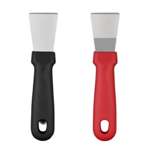 2pcs stainless steel scraper, kitchen stiff scraper with anti-slip handle, oven scraper for gas stove, bottom of pans, glass stovetop induction hob | black & red