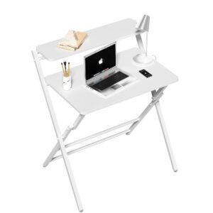 vipass 2-tier folding home office desk,not require assembly,space saving portable laptop study foldable table for small spaces,white