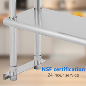 Agrestem Stainless Steel Double Shelf,72 Inch Restaurant Kitchen Shelf, Supports Up to 800 Pounds, NSF Commercial Adjustable Double Shelf 2 Tier for Restaurant, Kitchen and Workshop, Silver