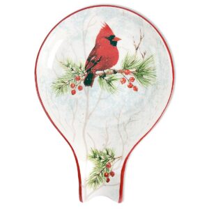 current cardinal spoon rest - ceramic 9 inch utensil holder, christmas kitchen holiday décor, heat resistant