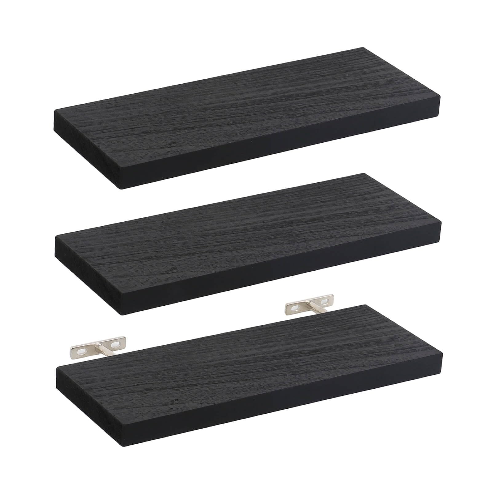 Floating Shelves for Wall Mounted for Living Room/Bedroom/Bathroom/Kitchen, Paulownia Wood Shelves for Home Decor & Organization 3 Sets 15.9" L x 5.8" W (Black)