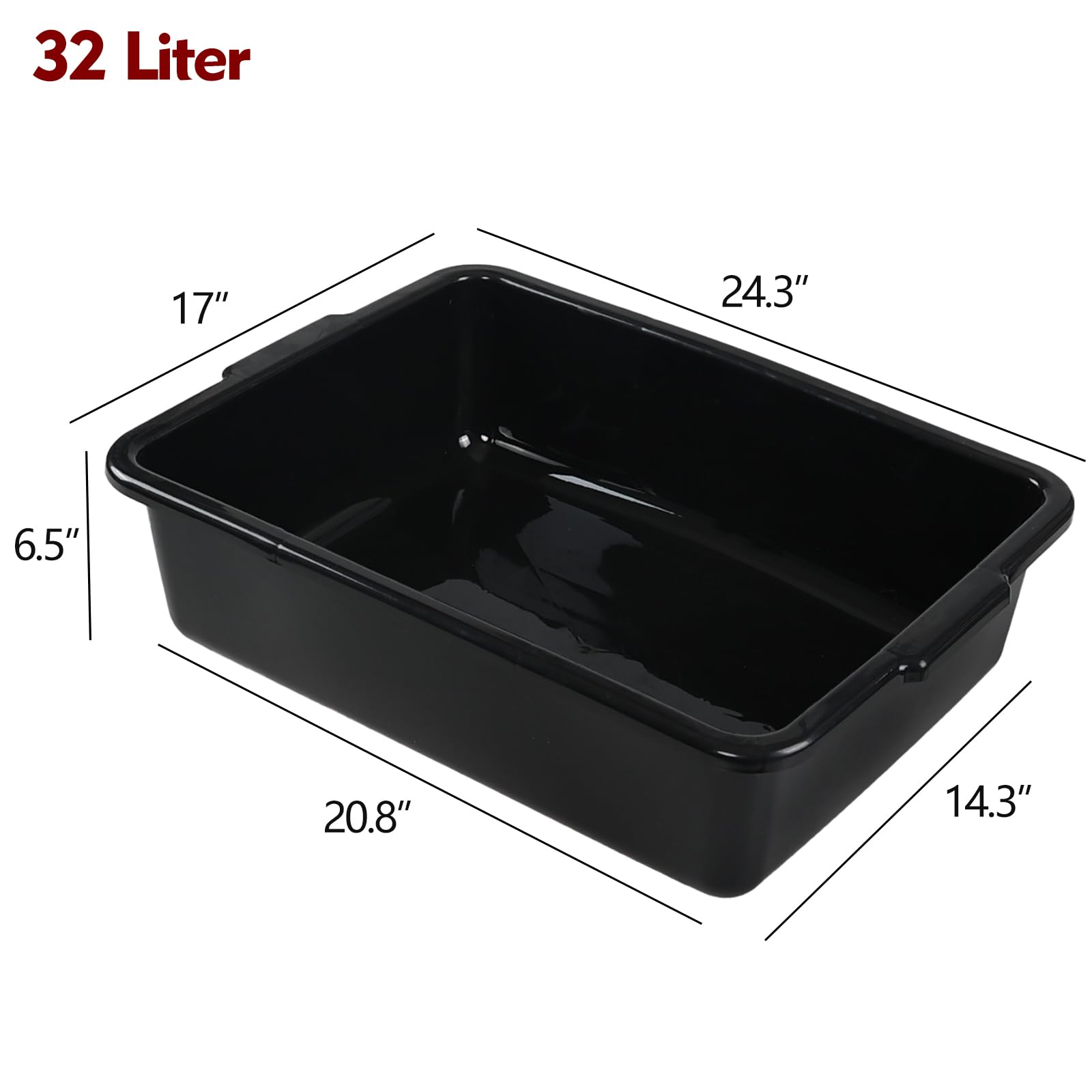 Aninhao 4 Packs 32 L Commercial Food Service Bus Tub, Extra Large Rectangle Dishpan, Plastic Wash Basin, Black