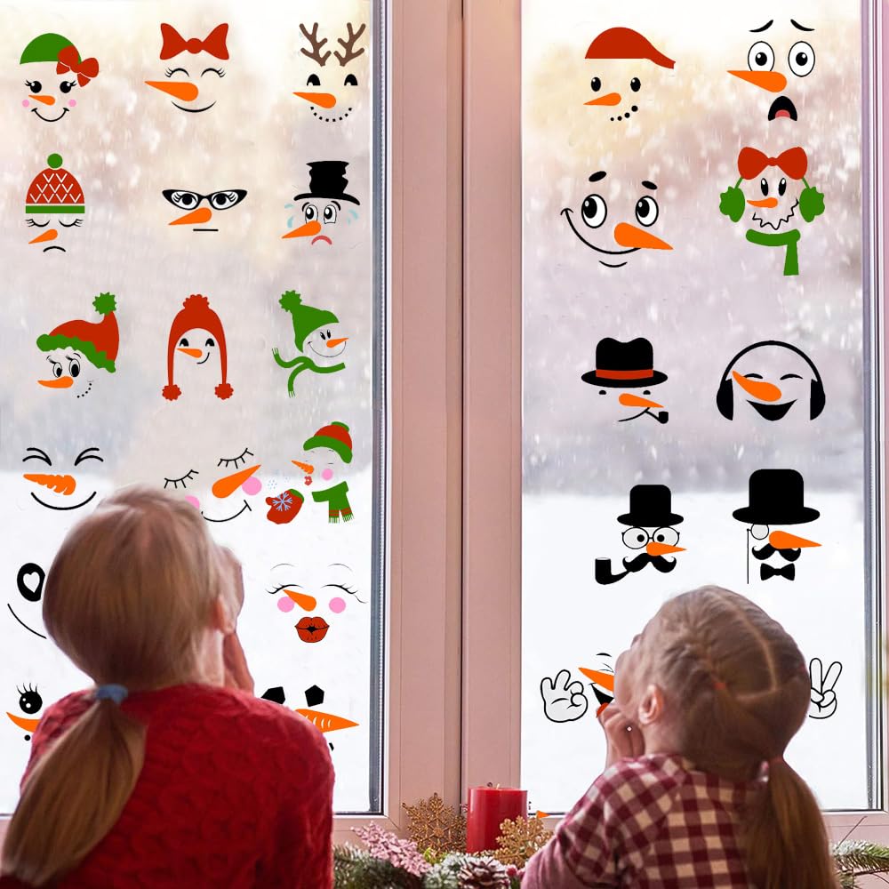 iMagitek 36 Pcs Snowman Face Stickers for Christmas Ornaments Snowman Face Decals DIY Vinyl Stickers for Water Bottles Christmas Ball Refrigerator Window Clings Christmas Decorations