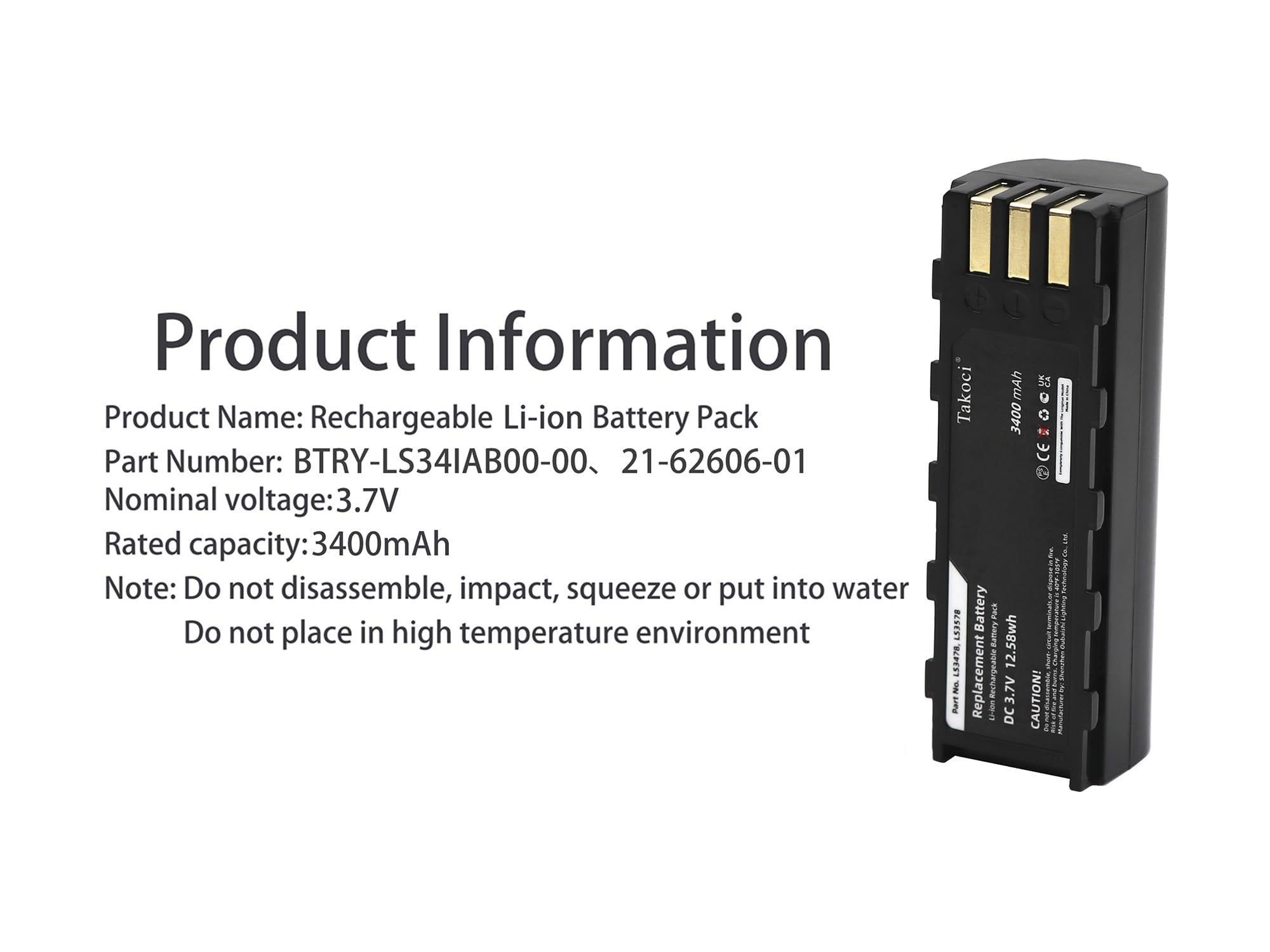 GIKYSUIZ 2-Pack 3400mAh Replacement Battery for Symbol/Zebra BTRY-LS34IAB00-00 Compatible with Symbol/Zebra LS3478 & LS3578 Series Handheld Barcode Scanner