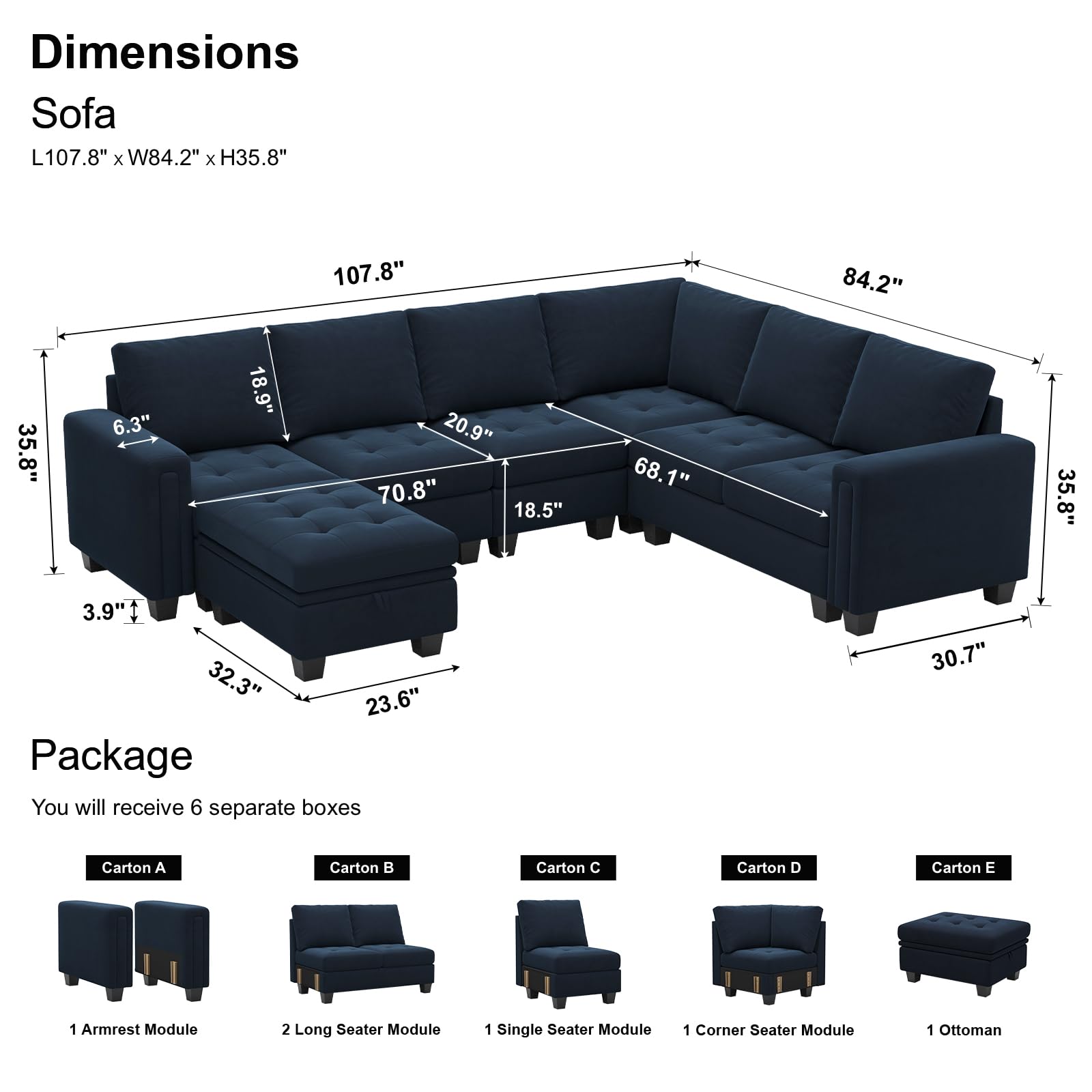 Belffin Modular Sectional Sofa Couch 7-Seater Convertible Sectional Sofa Velvet Modular Sectional with Storage Ottoman L Shaped Couch with Chaises Blue