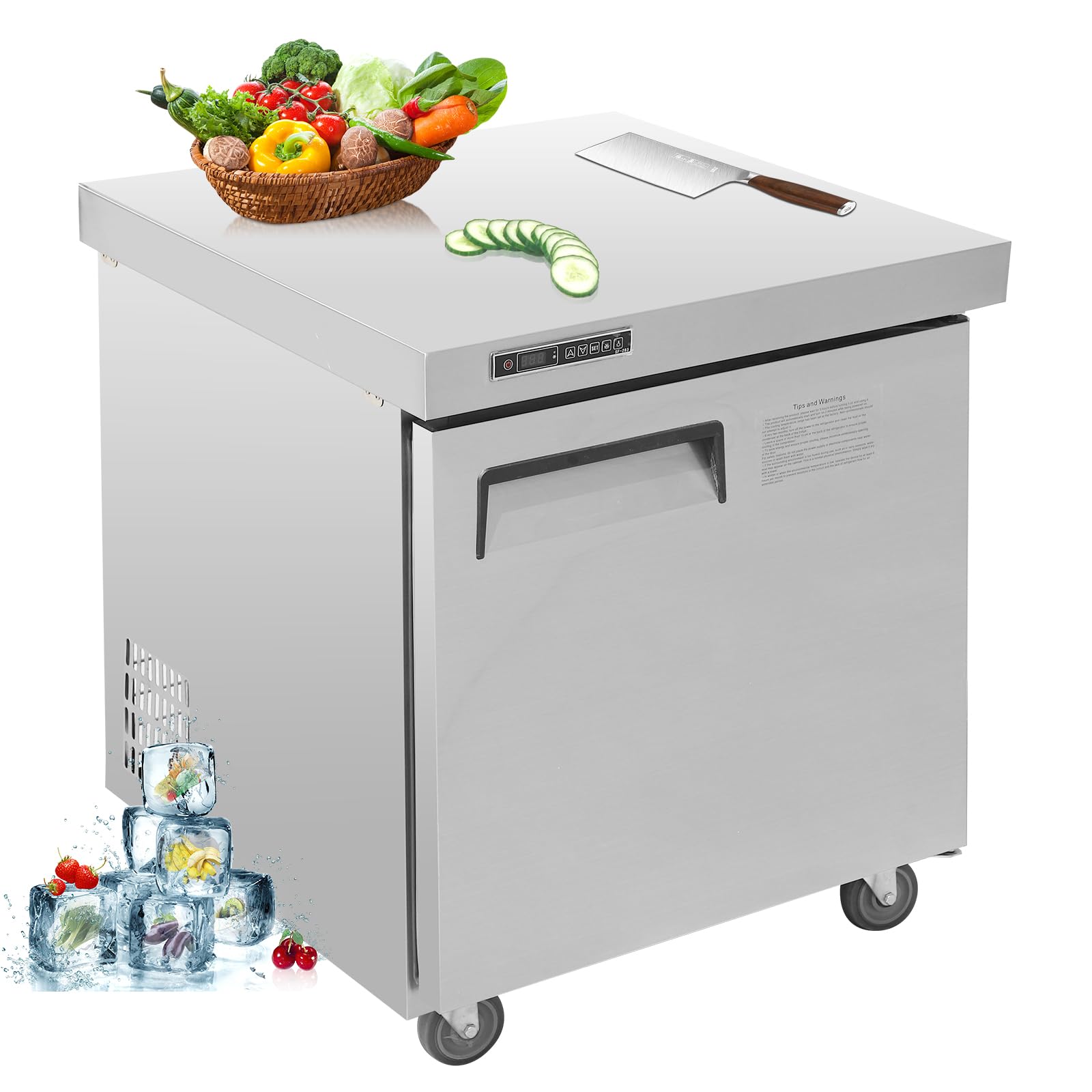 GAOMON Refrigerator Sandwich, 28" Sandwich & Salad Prep Table Commercial 7.42 Cu. Ft Stainless Steel Refrigerated Food Prep Station, Cut Board, 1 Door Worktop Fridge with lock for Restaurant