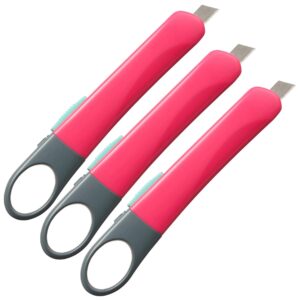 plus orante utility knife set, vibrant colored handles with stainless steel blades (3-pack, pink)