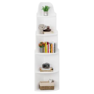 Tribesigns 69" White Corner Shelf, 5-Tier Modern Corner Bookshelf, Small Bookcase Plant Stand Storage Rack with Tower Shape for Living Room, Home Office, Kitchen