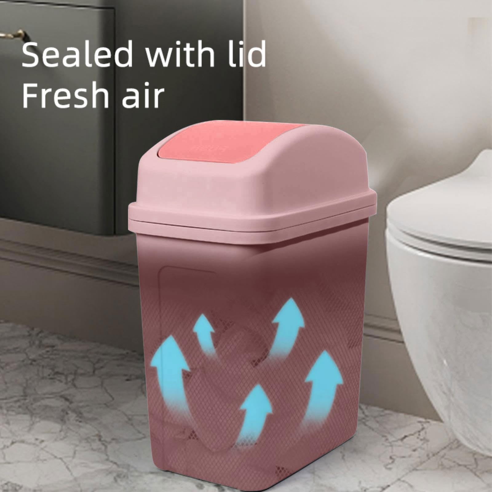 13 Gallon Trash Can, 2024 Upgraded Plastic Swing Top Kitchen Garbage Trash Can, Trash Can for Kitchen, Top Garbage Bin for Counter top, Coffee Area, Bathroom, Office & Home, Kitchen, Bedroom (Pink)