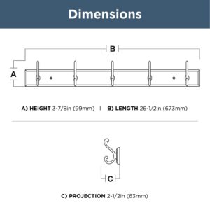 FRANKLIN BRASS Scroll Wall Mounted Pure White 27 in. Coat Rack, 5 Nickel Hooks, B46714K-PMN-R